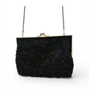 Vintage Carla Marchi Black Flower Beaded Purse- Chain Strap